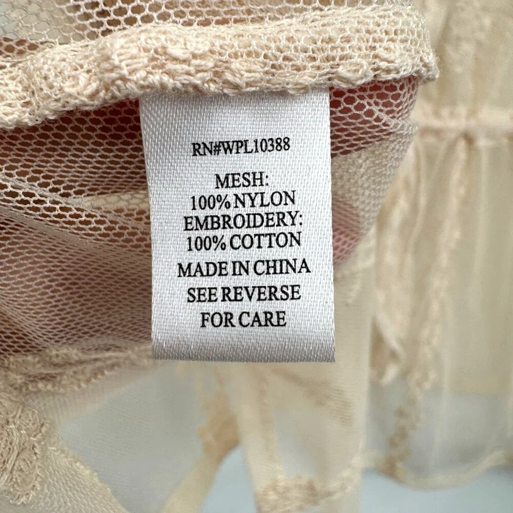 Scully Leather Honey Creek Ivory Embroidered Mesh Tie Front Blouse Woman’s size - Picture 9 of 12